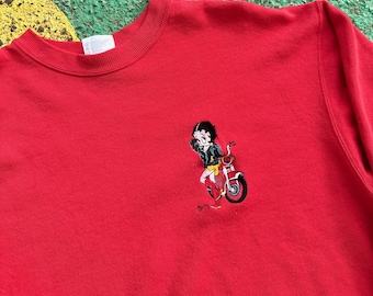 Vintage 90s/2000s Betty Boop Motorcycle Biker Girl Pin Up Embroidered Graphic Crewneck Sweatshirt Size M/L