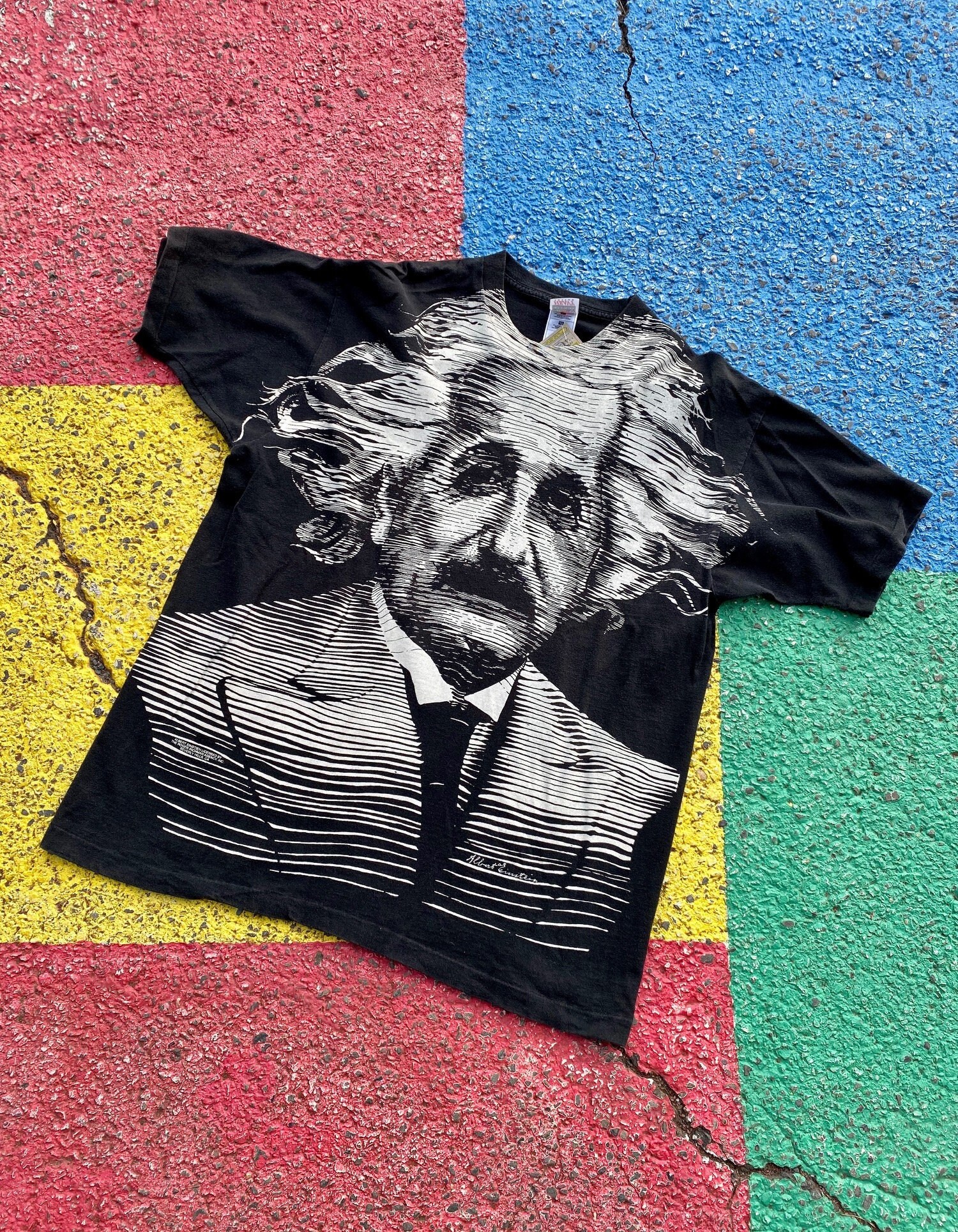 Vintage 90s Albert Einstein Big Portrait Face Graphic Shirt Rare 