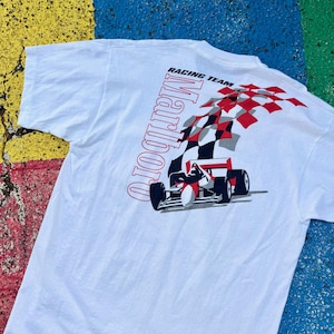 Vintage 90s Marlboro Grand Prix Racing Team Tobacco Promo Indy Car Formula One F1 Graphic Shirt USA Size XL
