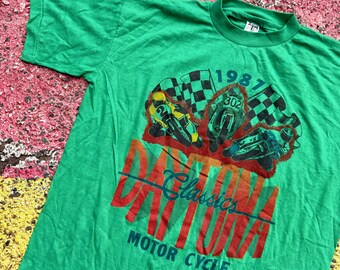 Camiseta gráfica vintage de la Semana de la Motocicleta Daytona de 1987, motocicleta clásica, moto deportiva, talla S/M de EE. UU.