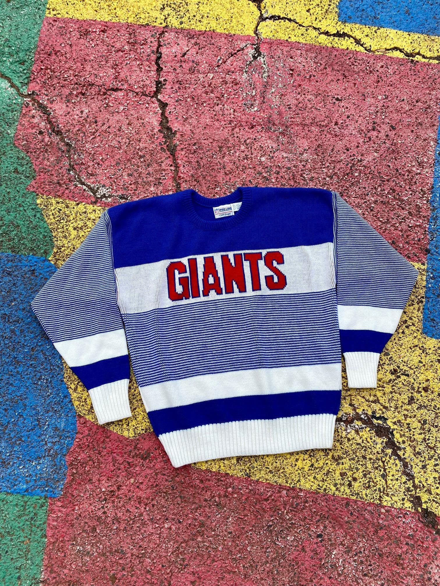 Vintage 90s New York Giants NFL Football Cliff Engle Striped Crewneck  Sweater USA Size XL