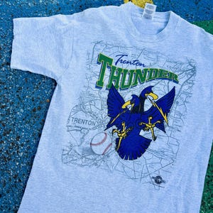 Camiseta gráfica vintage de los Trenton Thunder de 1997, ligas menores de béisbol, mapa de Nueva Jersey, de los New York Yankees, talla grande