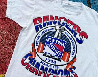 Vintage 1995 NHL Playoffs New York Rangers T-shirt, Blue Graphic