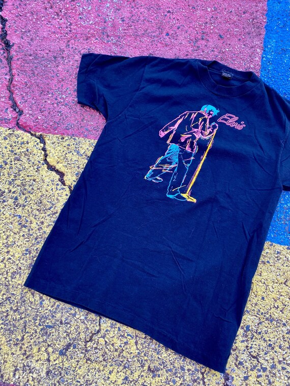 Vintage 80s Elvis Presley Neon Puff Print Sherry's Best Graphic Shirt USA Size Medium View 3