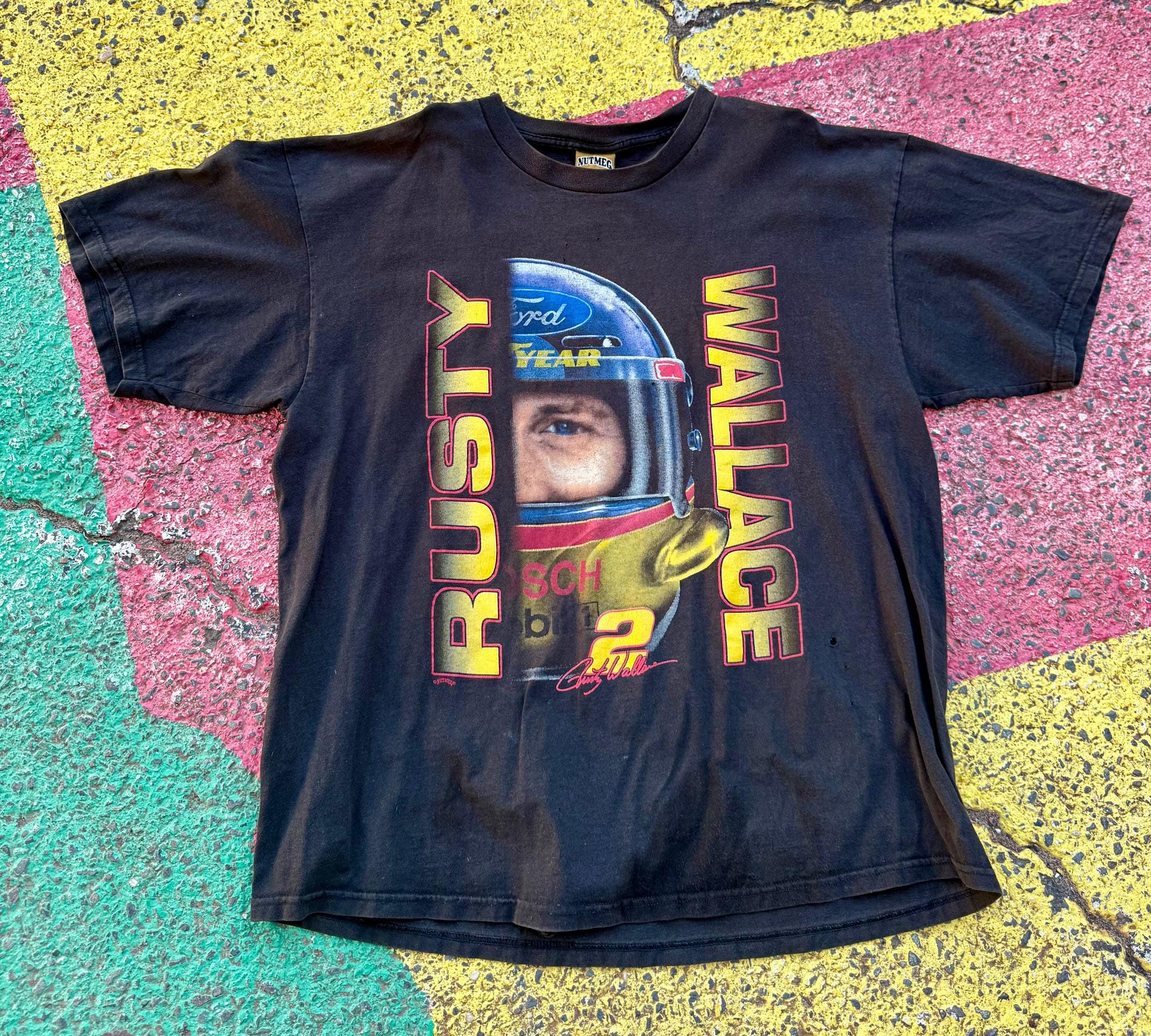 Vintage 90s Rusty Wallace NASCAR Racing Helmet Nutmeg Graphic Shirt USA ...