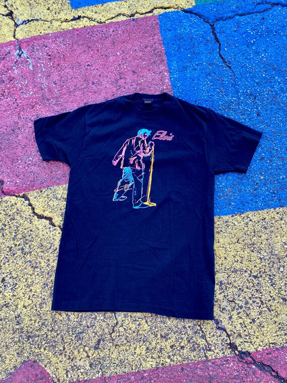 Vintage 80s Elvis Presley Neon Puff Print Sherry's Best Graphic Shirt USA Size Medium View 4