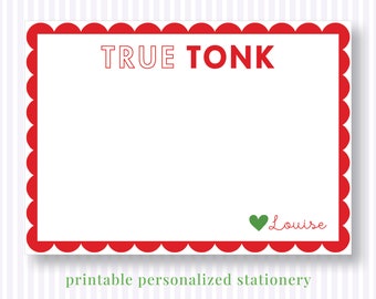 Printable Personalized Camp Mystic True Tonk Stationery