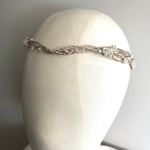 Boho Headband Halo in Silver Wire with Pearls & Crystals - Wedding Headband Halo Forehead Headband Boho Wedding