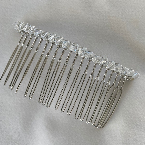 Clear Plain Swarovski Crystal Silver Hair Comb - Mother of the Bride Comb Wedding Comb Bridesmaid Comb
