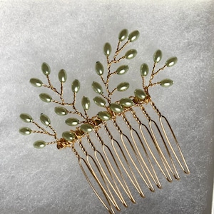 Tear Drop Green Pearl Fern Design Gold Hair Comb - Wedding - Bride - Bridesmaid - Prom