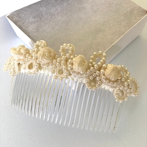 Ivory Flower Pearl Hair Comb Wedding Comb Brides Comb Pearl Comb