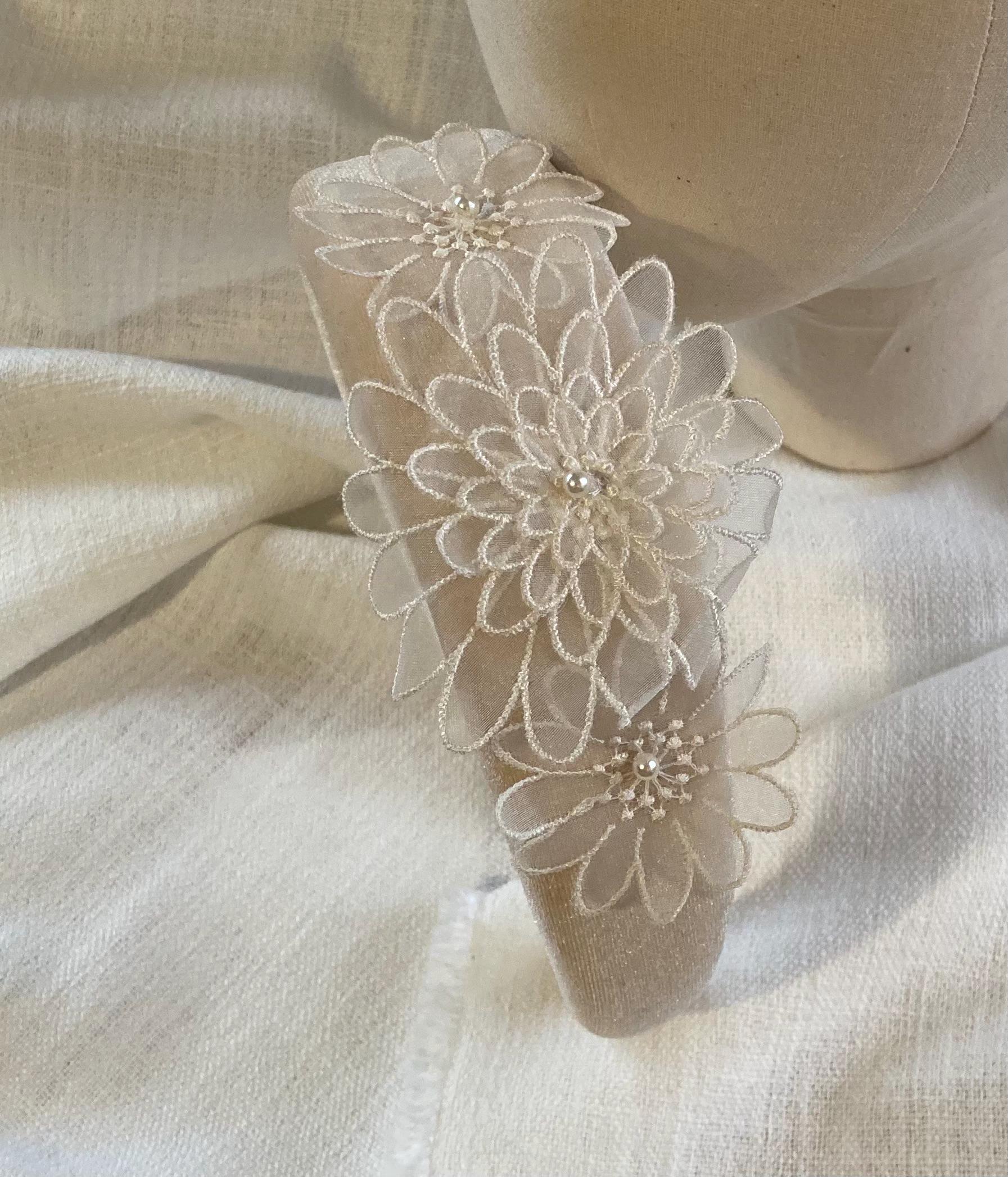 Padded Ivory Cream Headband With Daisy Flower Detail and  display picture 3