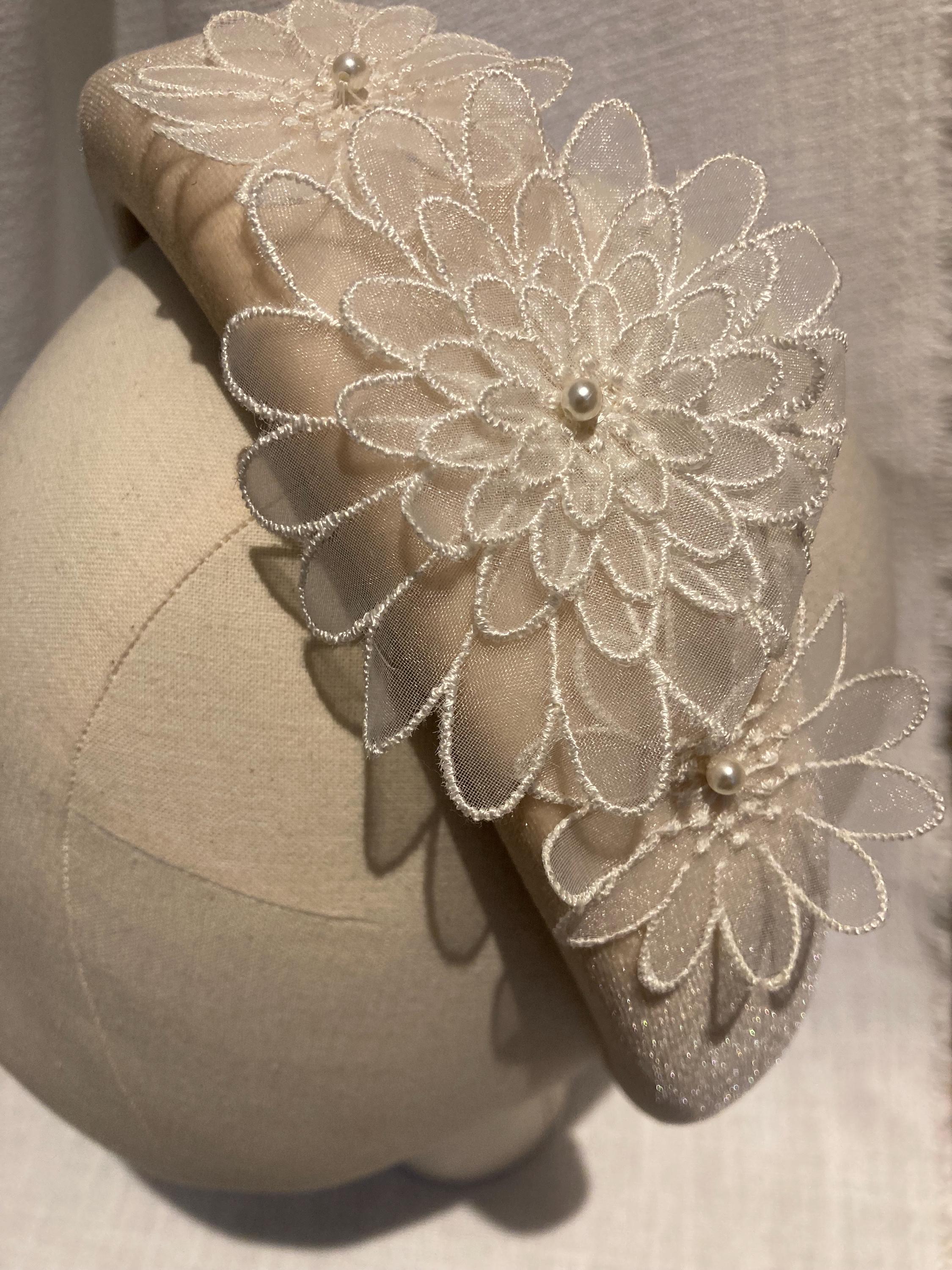 Padded Ivory Cream Headband With Daisy Flower Detail and  display picture 1