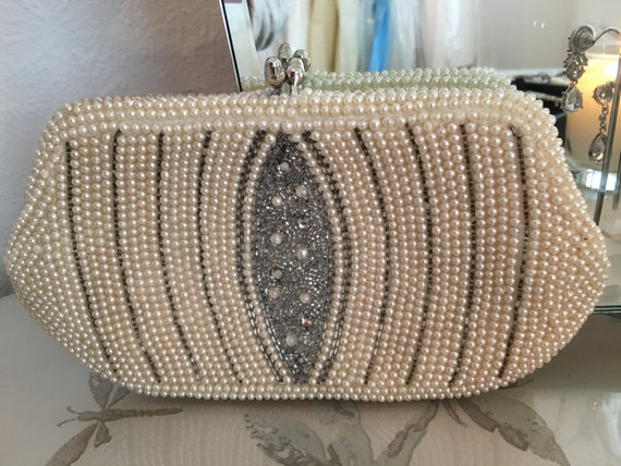 Vintage Ivory Creme Perle Clutch Handtasche Abendtasche, Hochzeit Clutch  Tasche