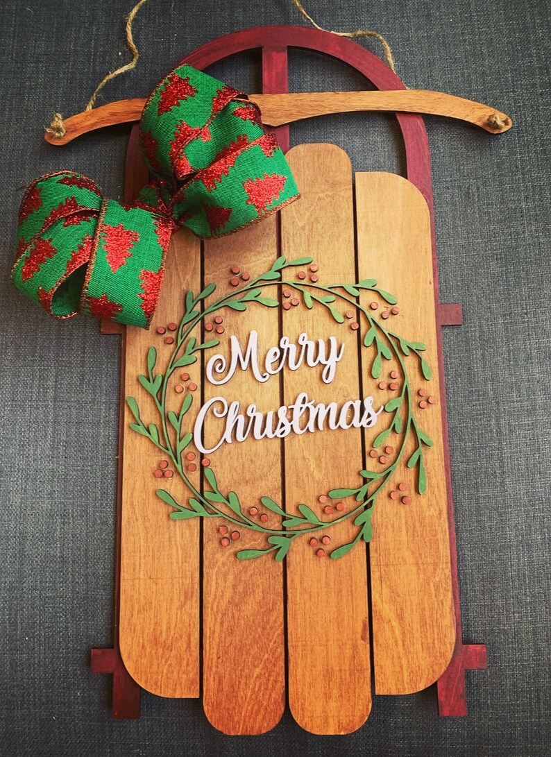 Sled Door Hanger Christmas Door Hanger Farmhouse Christmas Etsy