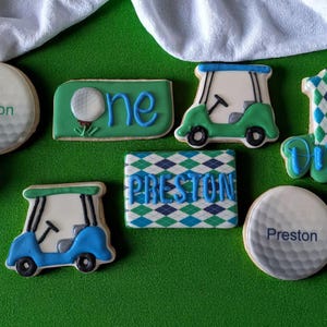 Golf Birthday Cookies Custom Sugar Cookies Golf Cart Cookies  Golf Party Favors Hole in One Cookies  Gracie Bell Treats Golf first