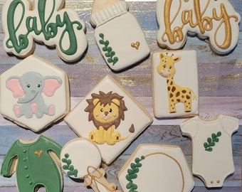 Safari Animal Cookies: Baby Shower Party Favors - Set of 12