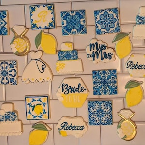 Lemon Bridal Shower Cookies: Mediterranean Tile Engagement Cookie Set