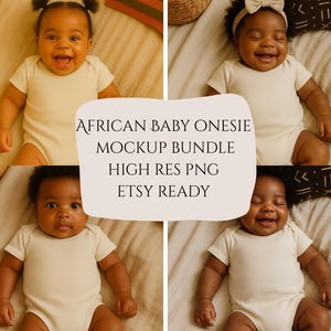 African Baby Onesie Mockup Bundle: Realistic Smiling Poses PNGs
