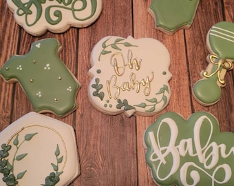 Sage Green Baby Shower Cookies: Custom Sugar Cookie Set