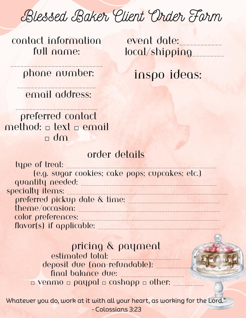 Bakery Order Form Bundle: Editable Canva Templates + Printable PDF - Etsy
