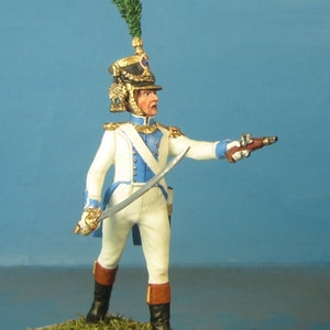 Handgemaakte beeldjes, militaire figuren 1/30, Napoleontische tijd, handgeschilderde metalen speelgoedsoldaatjes, tinnen sculptuur, linie-infanterie van Westfalen