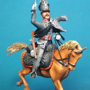 Prussian Guard hussar, Napoleonic soldier 1/30 Scale, Metal toy soldier, Painted figurine, Mounted figure, Napoleonic miniature VID SOLDIERS