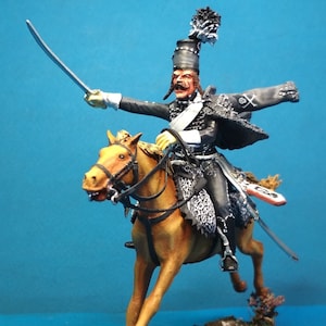 Franse Huzaren van de Dood, Napoleontische militaire figuur 1/30, geschilderde miniatuur, metalen speelgoedsoldaat, verzamelbeeldje VID SOLDIERS