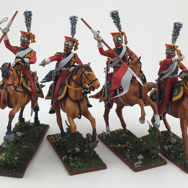 Napoleonic Red Lancers figure, Painted napoleonic miniature 1/30 Scale, Metal toy soldier, Napoleonic figurine on horse VID SOLDIERS