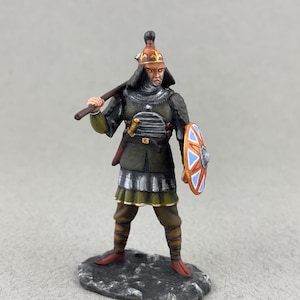 Medieval miniature figurine, Painted tin toy soldier 54 mm 1/32, Mongolian Warrior with Axe, Collectible figure, Golden horde, Middle Ages