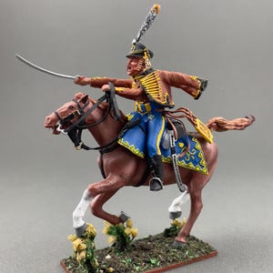 Russian mounted Hussars, Napoleonic painted figurine 1/30 Scale, Tin sculpture, Napoleonic toy soldiers, Napoleonic miniature VID SOLDIERS