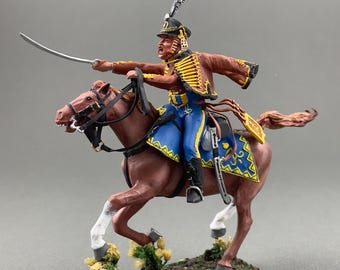 Russian mounted Hussars, Napoleonic painted figurine 1/30 Scale, Tin sculpture, Napoleonic toy soldiers, Napoleonic miniature VID SOLDIERS