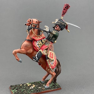 French hussars figure, Napoleonic toy soldier 1/30 Scale, Painted historical miniature, Lead figurine, Battle of Waterloo VID SOLDIERS