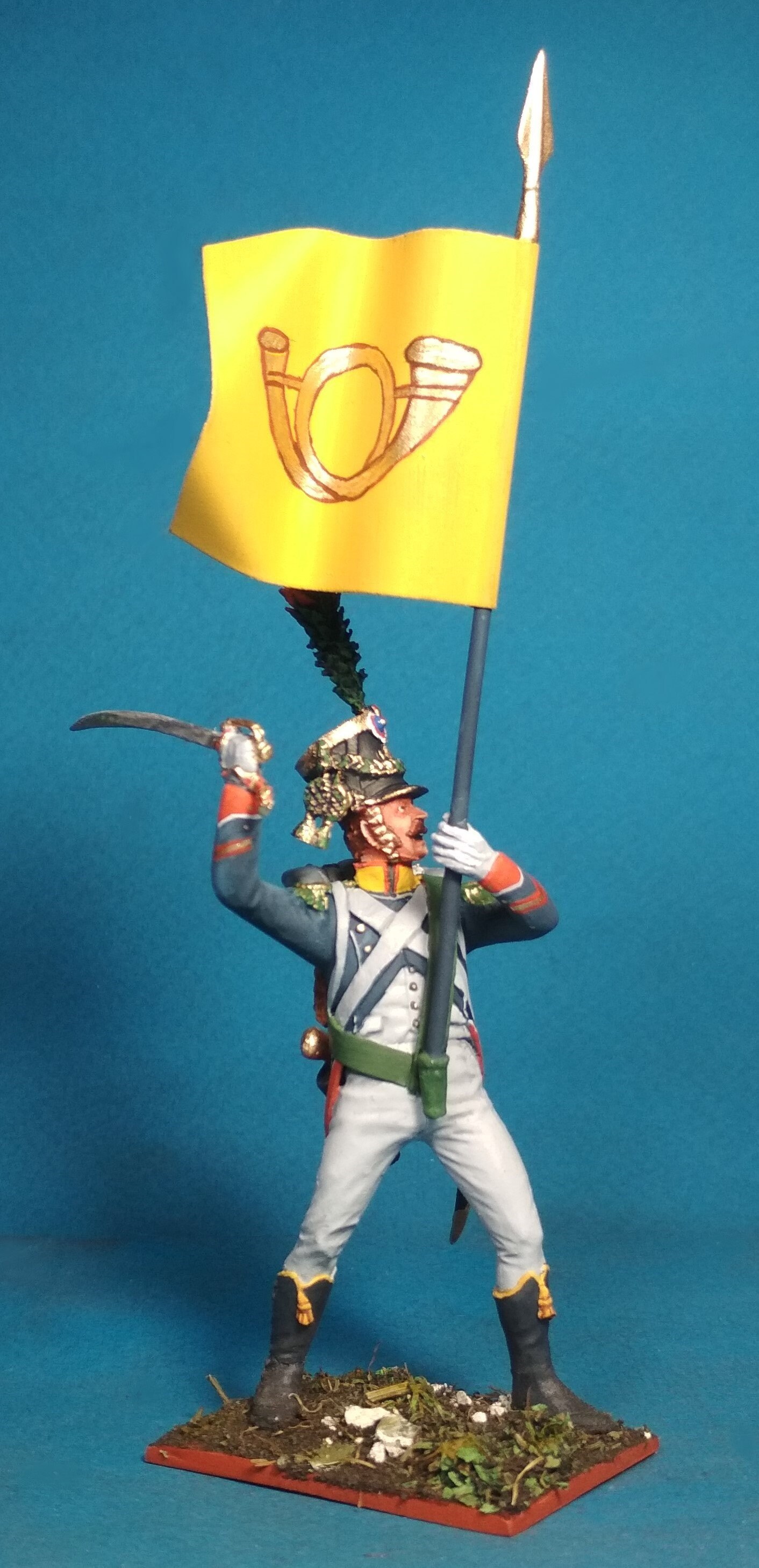 Figurine Hachette Porte-Drapeau Napoléonien 1ère Demi-Brigade Légère - Collection Plomb - Occasion