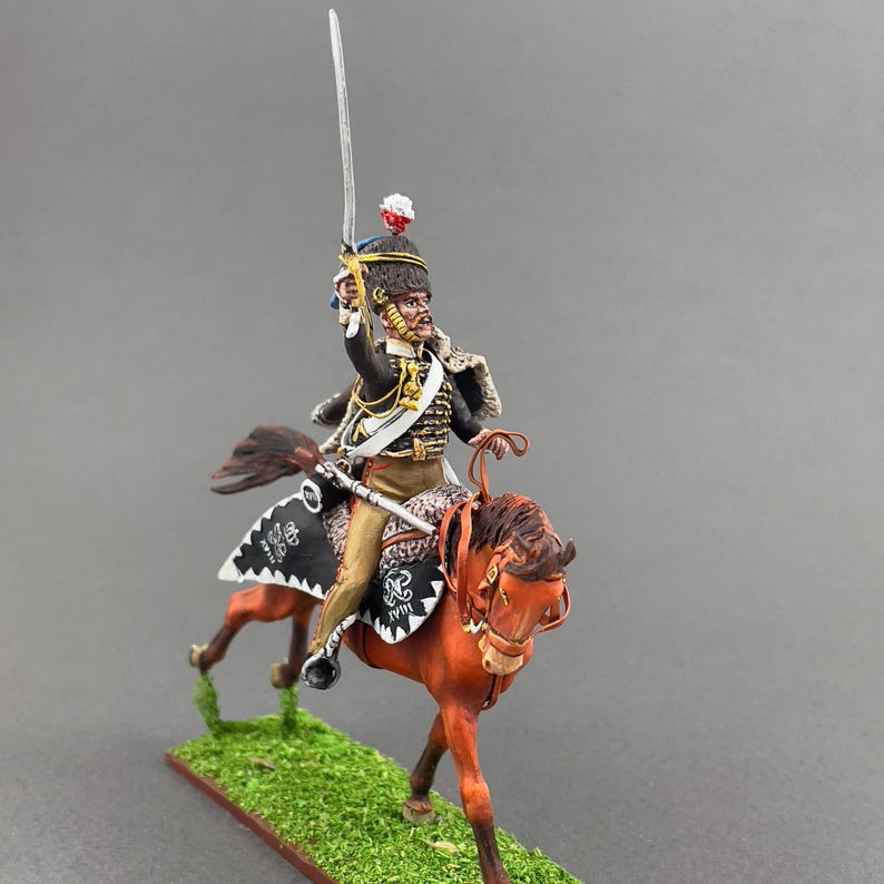 British Hussars, Painted napoleonic miniature 1/30 Scale, Napoleonic tin toy soldiers, Collectible figurine, Mounted figure VID SOLDIERS image 7
