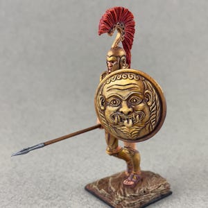 Historical figure, Tin miniature 54 mm 1/32, Ancient Greece, Spartan Hippeis figurine, Painted metal toy soldier, Greek warrior sculpture