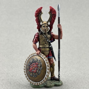 Greek hoplite 54 mm 1/32, Painted tin miniature, Ancient Greece, Greek soldier warrior, Collectible figure, Model figurine, History gift