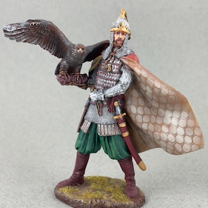 Medieval Warrior with Bird of Prey 75 mm, Warrior of Kievan Rus, Painted tin toy soldier miniature, Historical figure, Collectible figurine