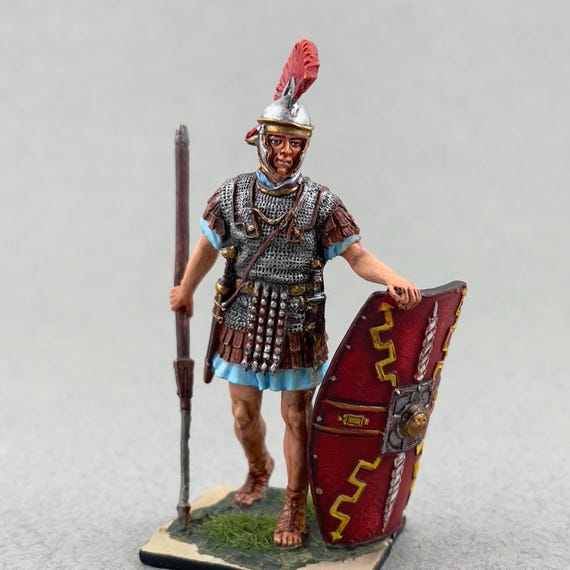 ローマ兵士 置物 ローマ軍団兵 54 mm、ローマ兵士フィギュア、古代兵士、塗装済み金属像