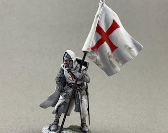 アンティーク 兵隊 フィギュア チェコスロバキア製 塗装済みミニチュア 28 mm - テンプル騎士団の騎兵、フィギュア 12 体