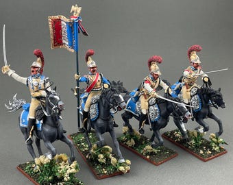 French mounted Carabiniers, Napoleonic painted figure 1/30 Scale, Tin sculpture, Napoleonic toy soldiers, Napoleonic miniature VID SOLDIERS