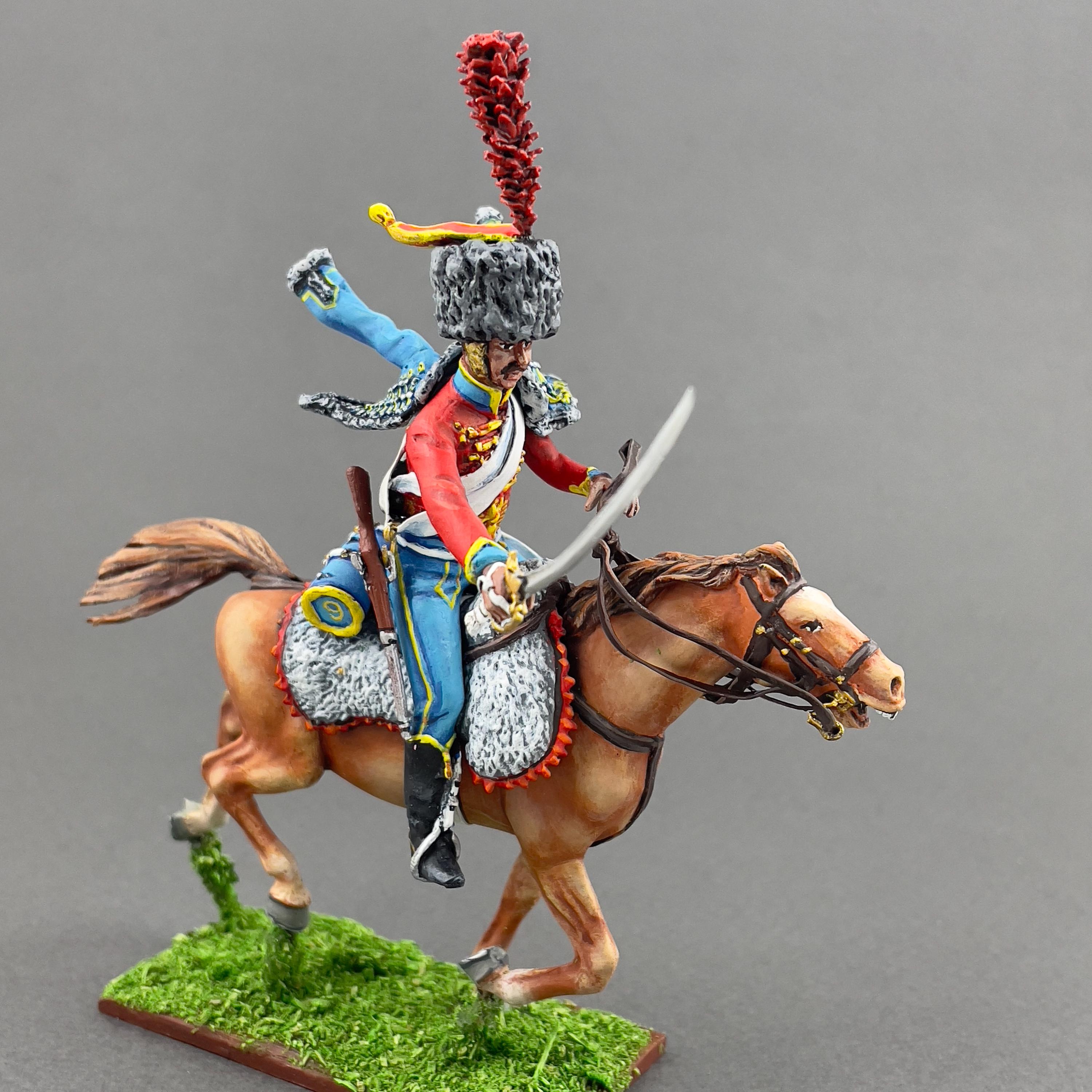 戦闘中のフランス軽騎兵、ナポレオンの金属製おもちゃの兵士 1/30