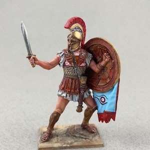 Greek Athenian hoplite figure 54 mm 1/32, Painted tin miniature, Ancient Greece, Greek statue, Warrior figurine, Athenian tin toy soldier