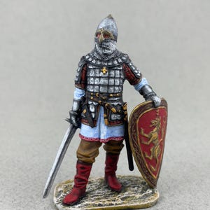 Medieval Noble Warrior figure of Kievan Rus 54 mm 1/32, Historical figurine, Painted tin toy soldier, Knight miniature, Metal sculpture
