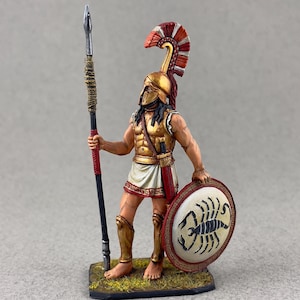 Collectible figure, Scale model miniature 1/32, Ancient Greek Spartan hoplite, Painted metal toy soldier, Spartan warrior, Ancient history