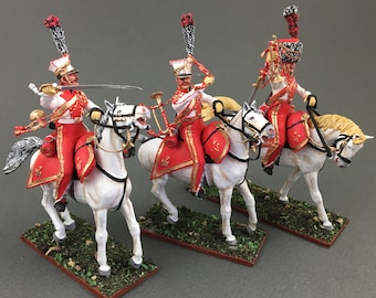 Napoleonic Red Lancers figure, Painted napoleonic miniature 1/30 Scale, Metal toy soldier, Napoleonic figurine on horse VID SOLDIERS