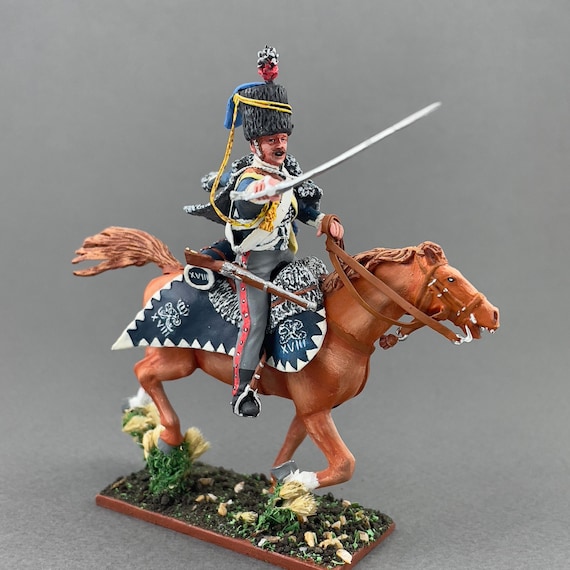 British Hussars, Painted napoleonic miniature 1/30 Scale, Napoleonic tin toy soldiers, Collectible figurine, Mounted figure VID SOLDIERS