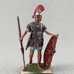 Roman Legionary 54 mm, Roman soldier figure, Ancient soldier, Painted metal statue, Tin toy soldier, Roman warrior miniature, Ancient Rome