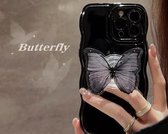 Retro Butterfly Black Dark Glossy Phone Case For Iphone 15 14 13 12 11 Pro Max 14 Plus Case Cute Shockproof Cover