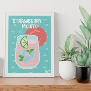 Cocktail Wall Art, Wall Art, Wall Art Prints, Wall Decor, Home Decor, strawberry Mojito , Wall Art Print, alcohol prints,